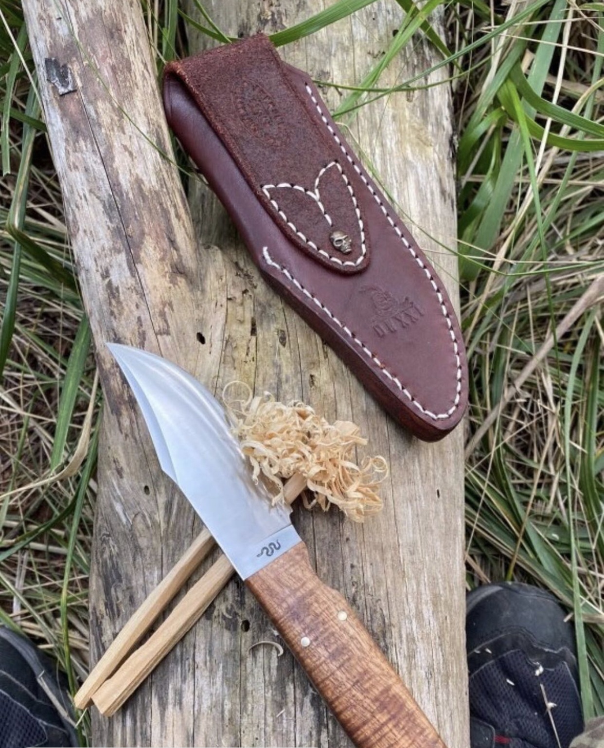 MC Knifemaker knife and sheath used for bushcraft