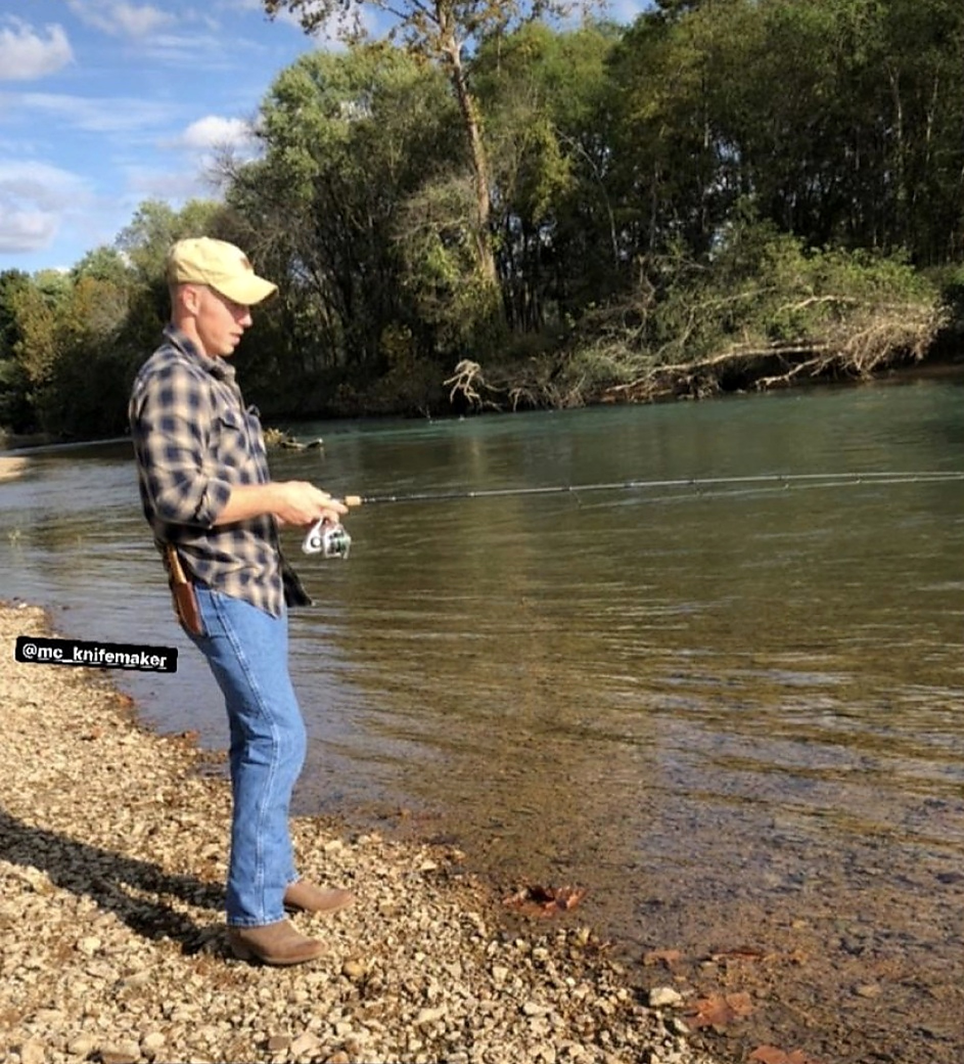 Martin Campanella fishing outdoors with an MC Knifemaker knife