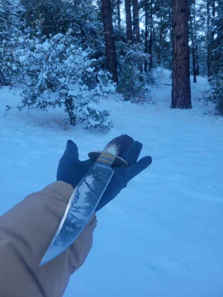 MC Knifemaker knife in a winter forest